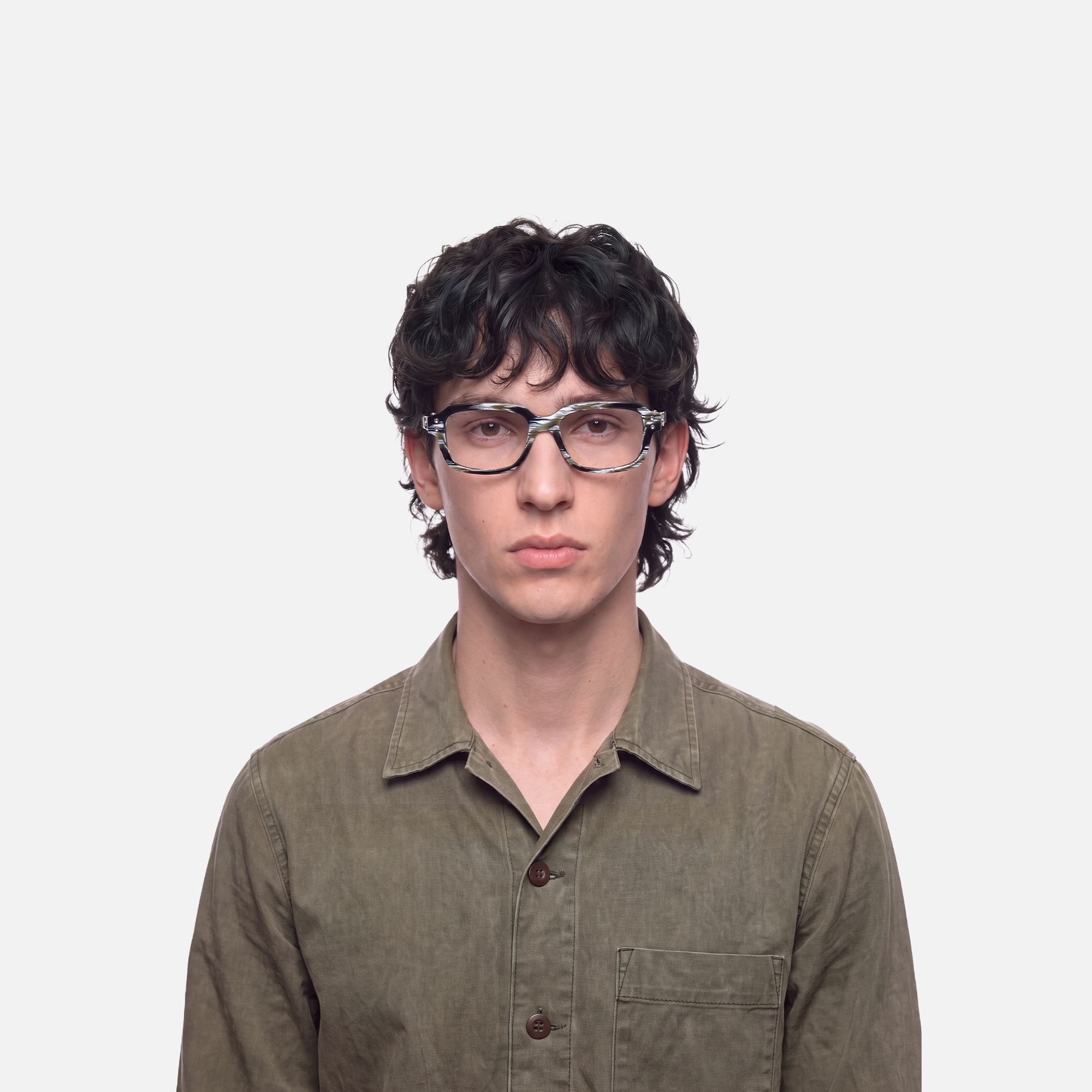 Anacortes - Gray Horn Rim Guitar Temple Glasses by Vooglam - On Model