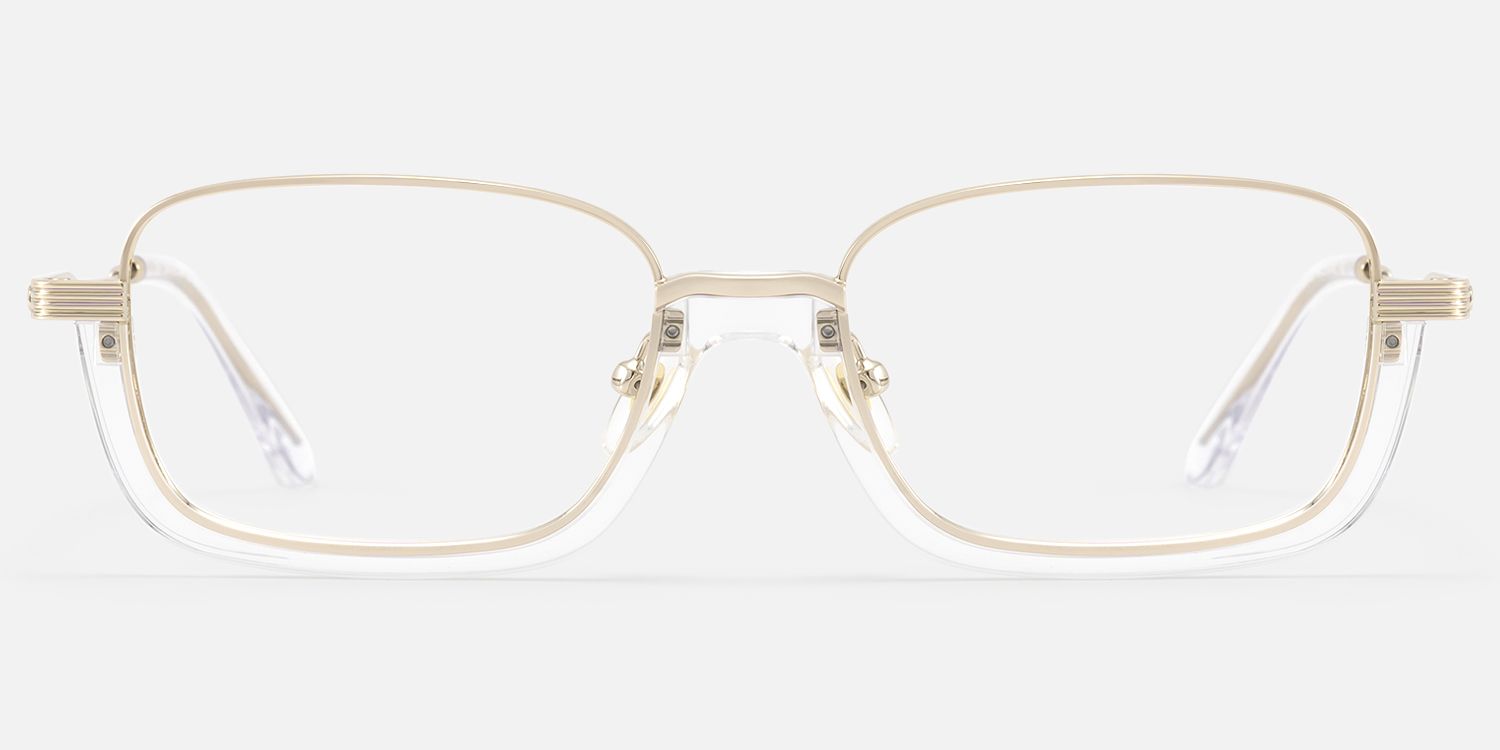 Basel - Clear Gold Half Rim Structural Frames | Vooglam Angle View