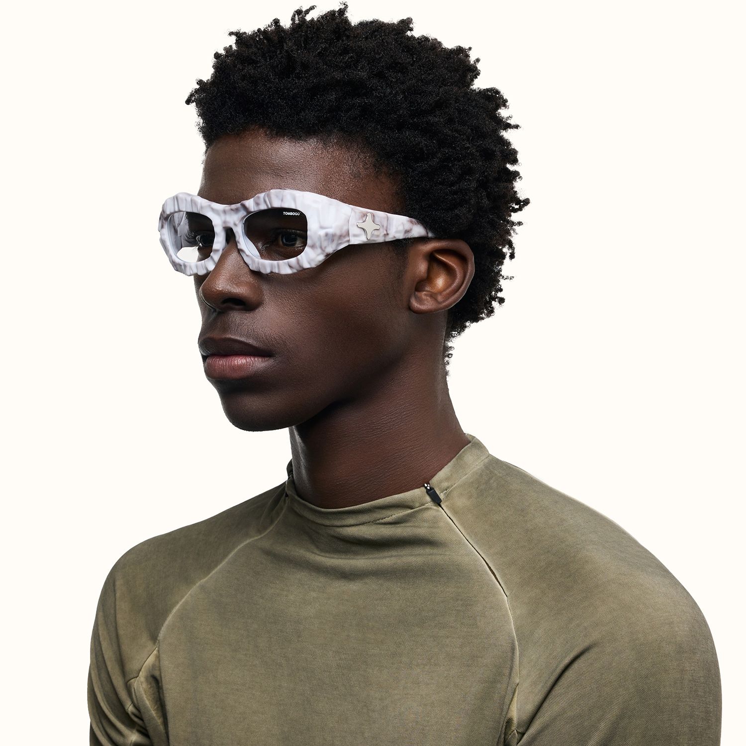 model wearing The Geologist - Geometric White Eyeglasses 4