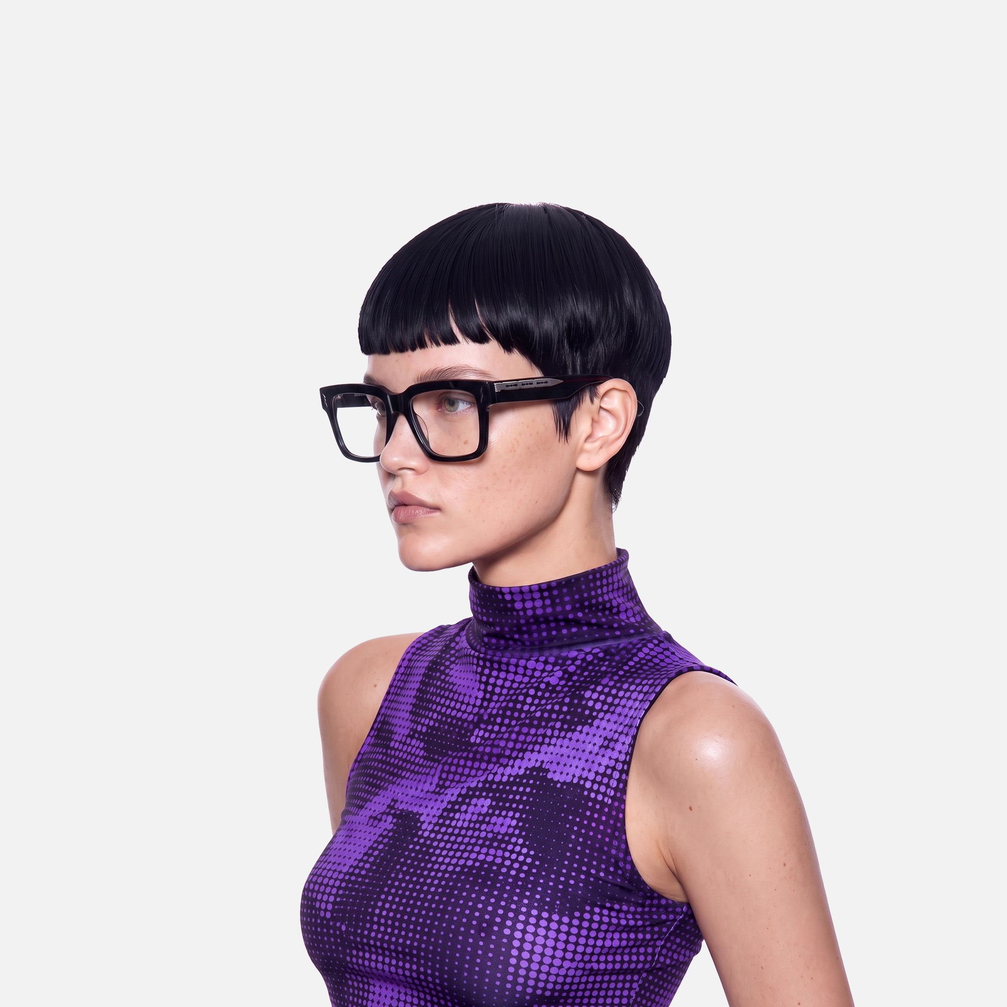 Razor - Thick Acetate Black Glasses | Vooglam On Model 3