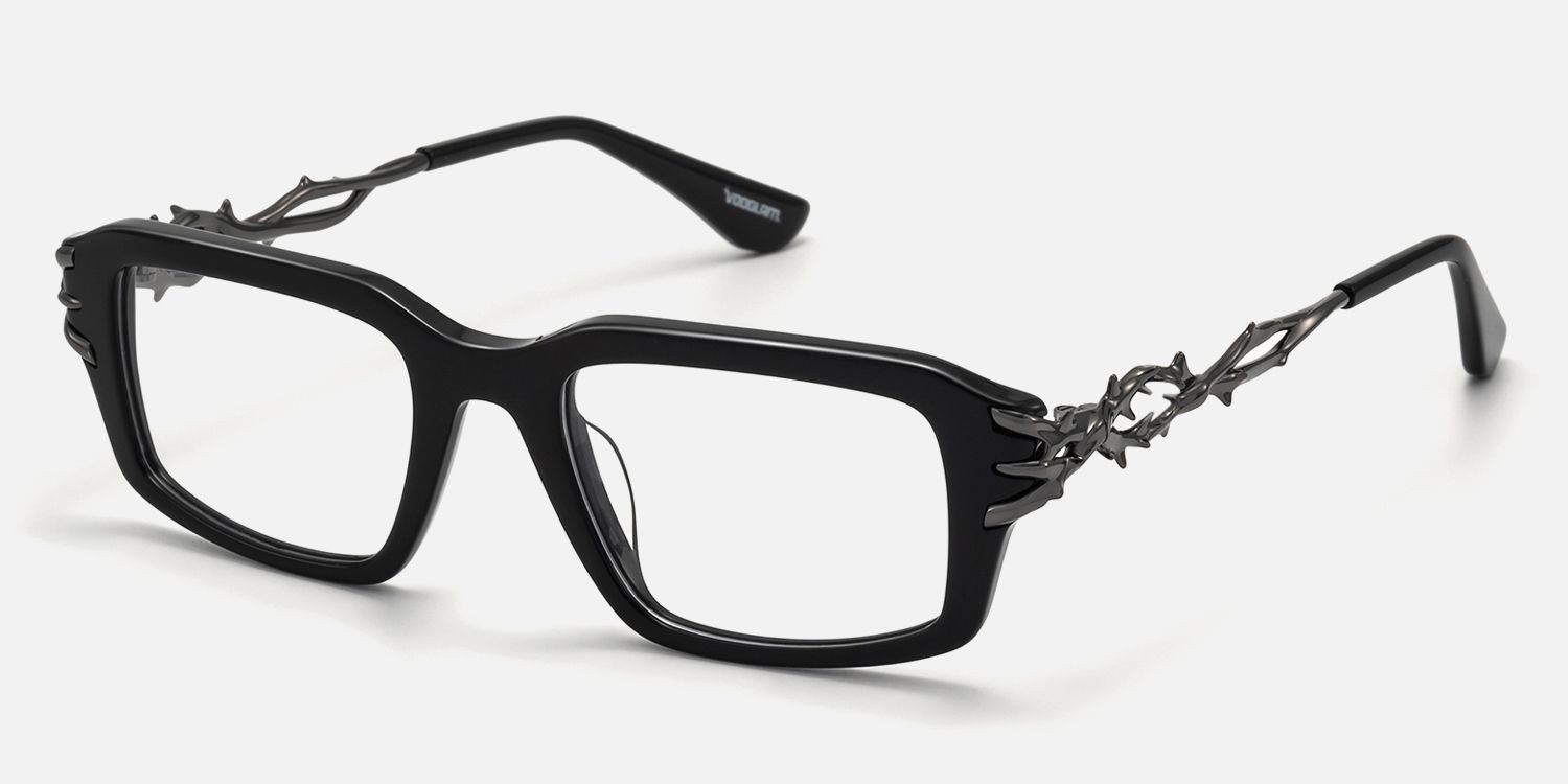 Vorpal - Dark Thorn Rectangle Black Glasses | Vooglam Front View