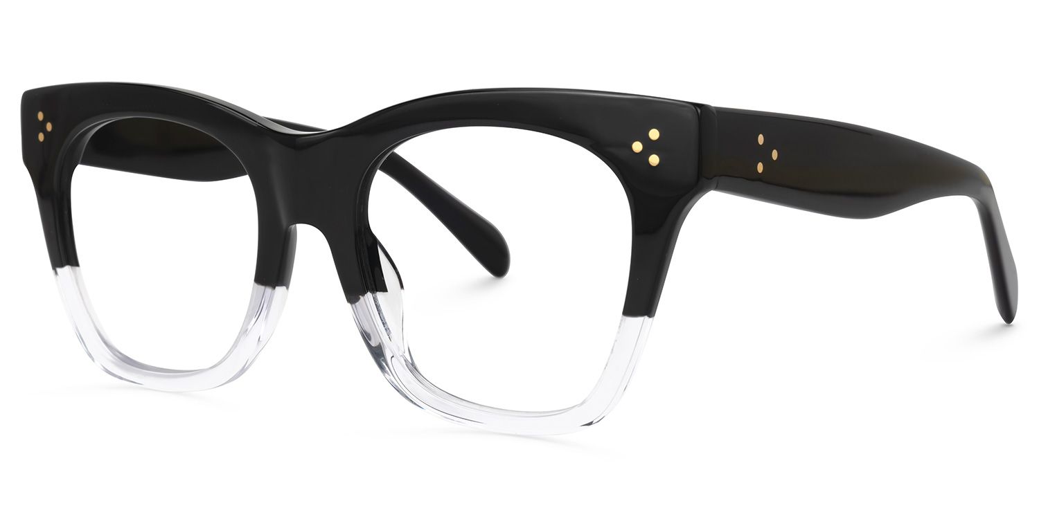 Carole - Rectangle Black/Crystal Eyeglasses | Vooglam Front View