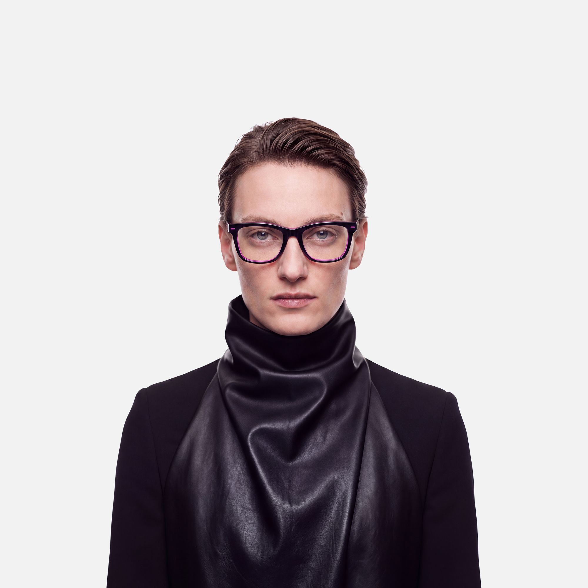 Ether - Square Acetate Neon Pink EDM Rave Glasses | Vooglam On Model 2