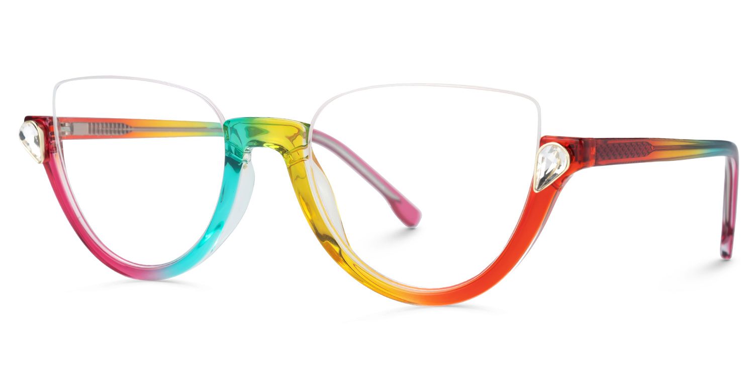 Sylvia Funky Rainbow Cat Eye Half Rim Glasses | Vooglam Front View