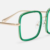Jace - Trendy Green Square Glasses Gold Temples | Vooglam Design Details