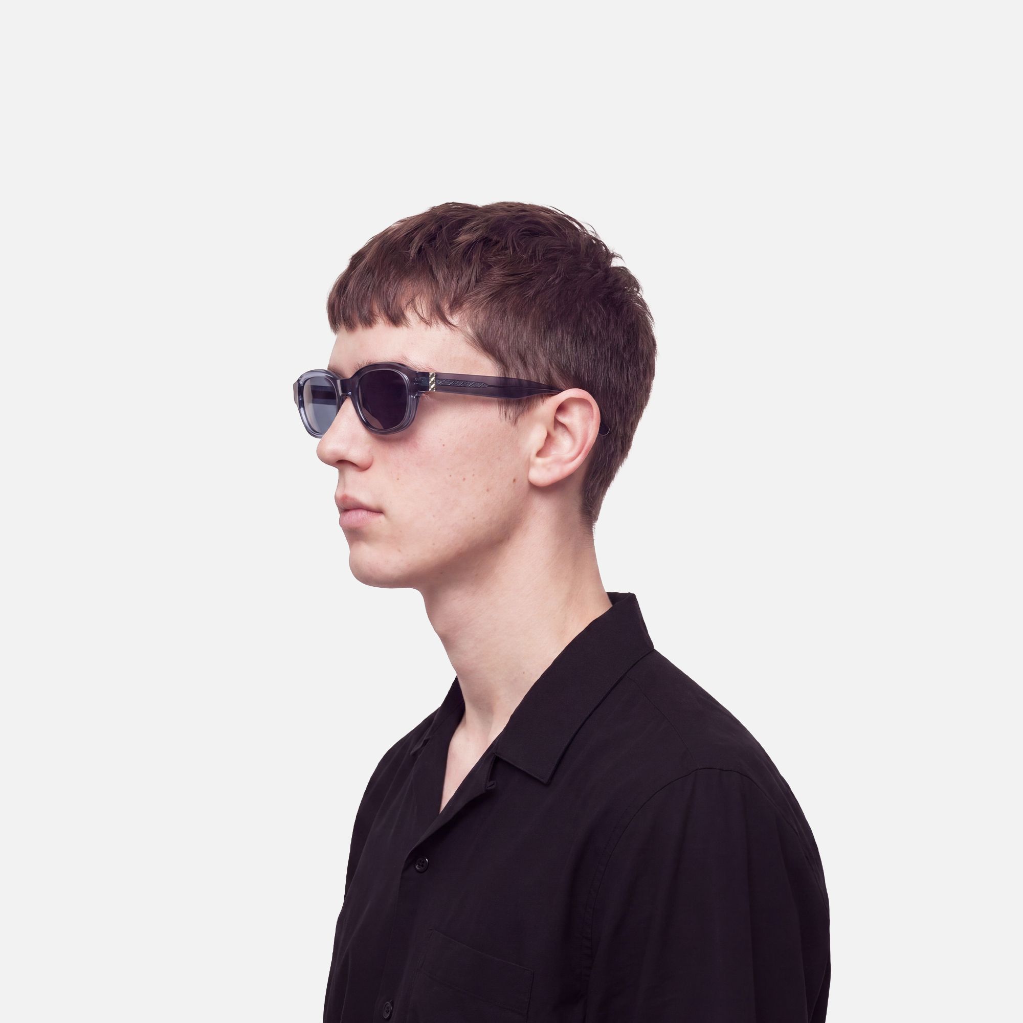 Eerie - Dark Blue Tinted Diamond Pattern Shades by Vooglam - Model Side Profile