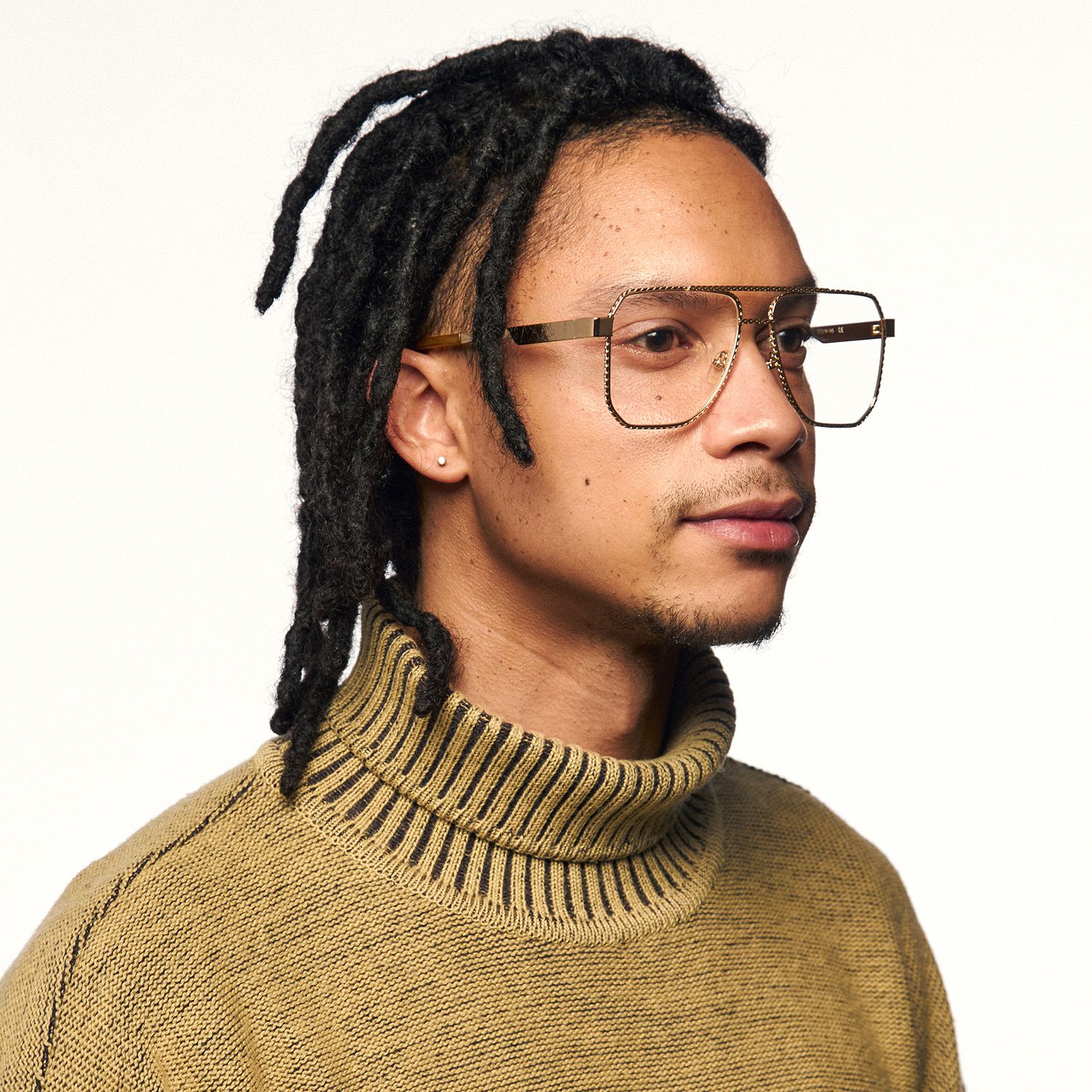 Fidelina - Aviator Gold Eyeglasses | Vooglam On Model 2