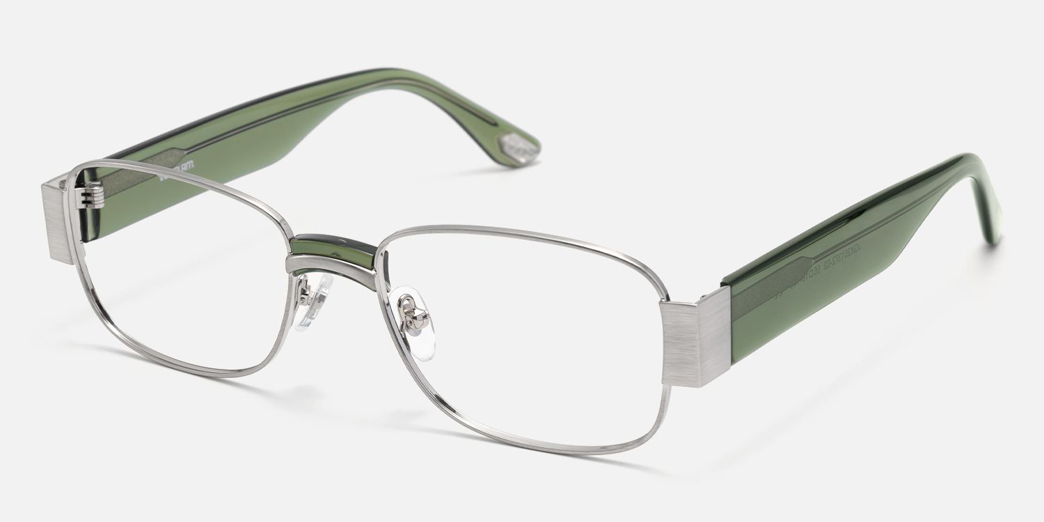 Nyame - Rectangle Silver Eyeglasses | Vooglam Front View