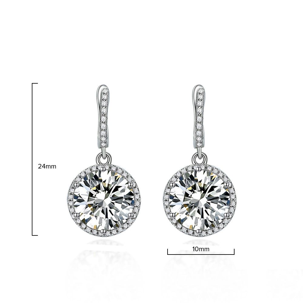 Lightweight Diamond White Round Pierced Earrings by Vooglam - Angle View