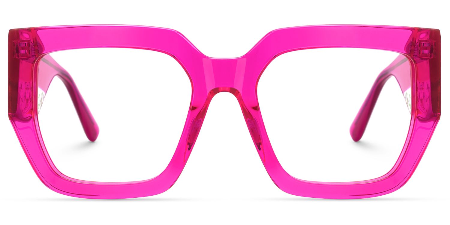 Nina - Square Pink Eyeglasses by Vooglam - Angle View