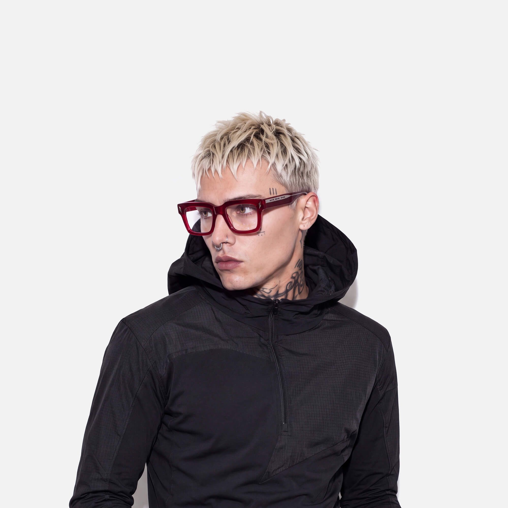 Razor - Transparent Red Razor Blade Glasses by Vooglam - Model Side Profile