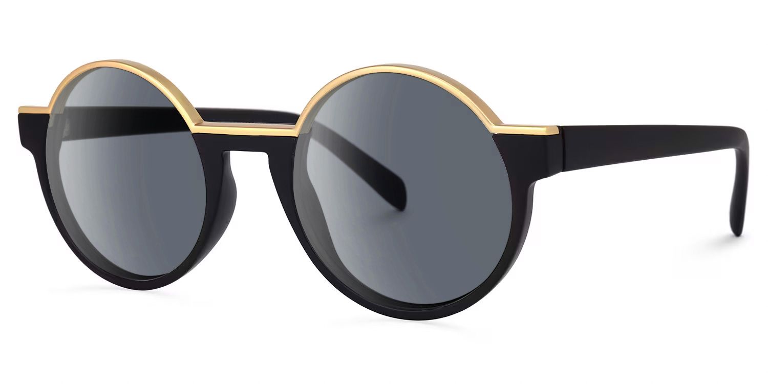 Latina - Retro Round Black & Gold Sunglasses | Vooglam Front View