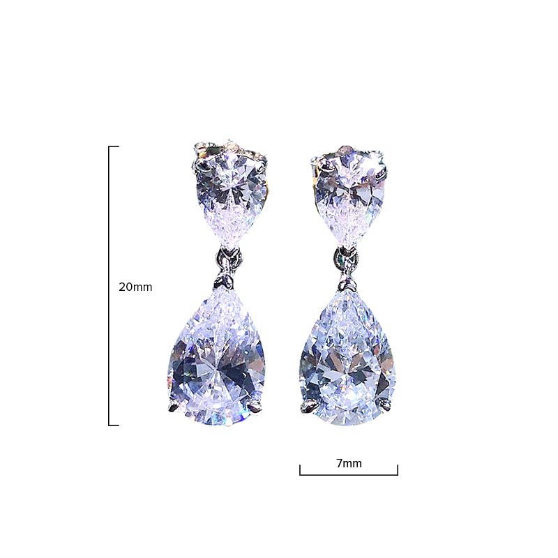 Stylish Diamond White Waterdrop Stud Pierced Earrings by Vooglam - Angle View