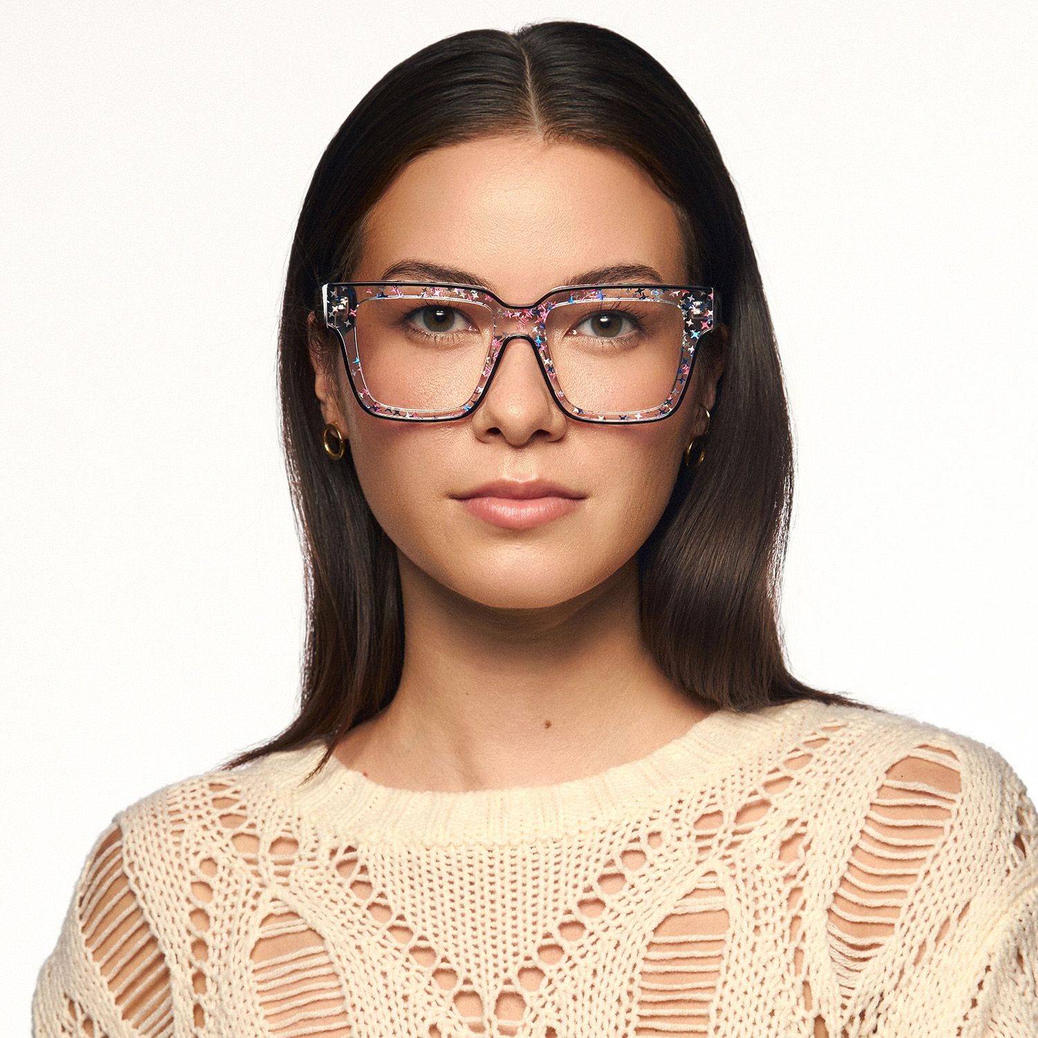 Naiya - Square Black Eyeglasses by Vooglam - On Model