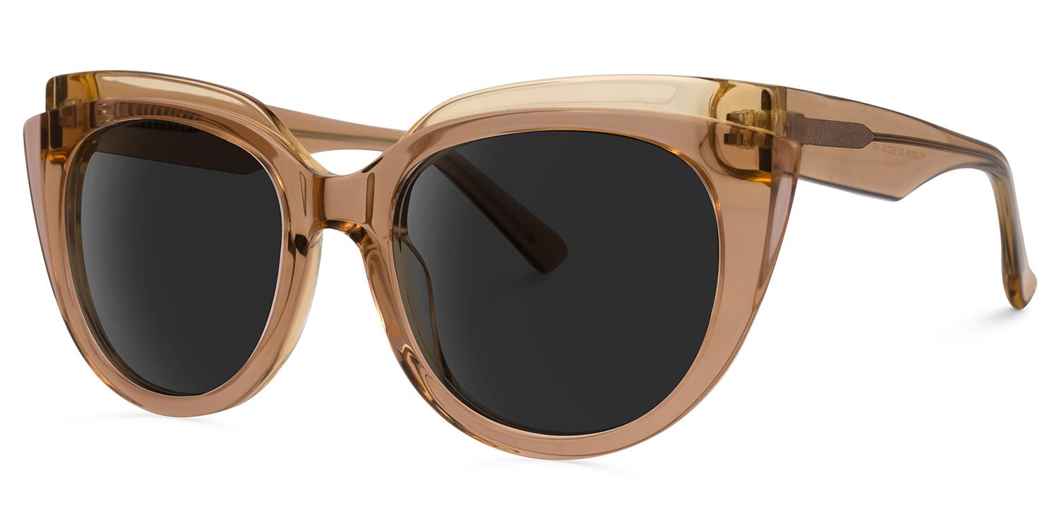 Defne - Cat Eye Brown Sunglasses by Vooglam - Front View