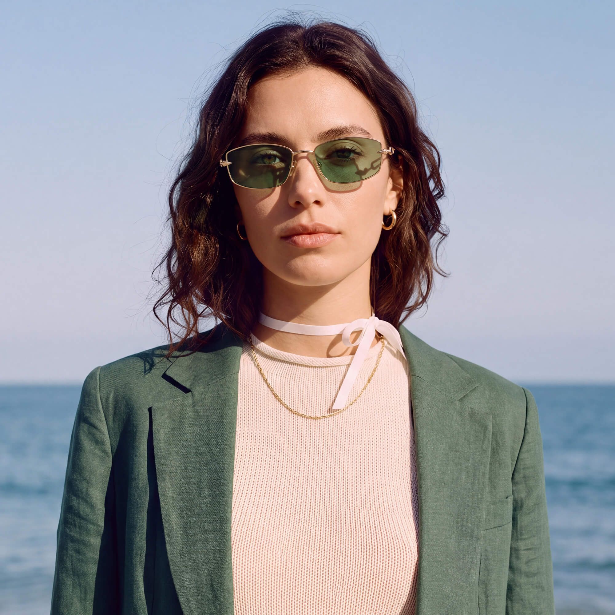 Explore the design story of Bladework - Dark Green Tint Narrow Sunglasses | Vooglam