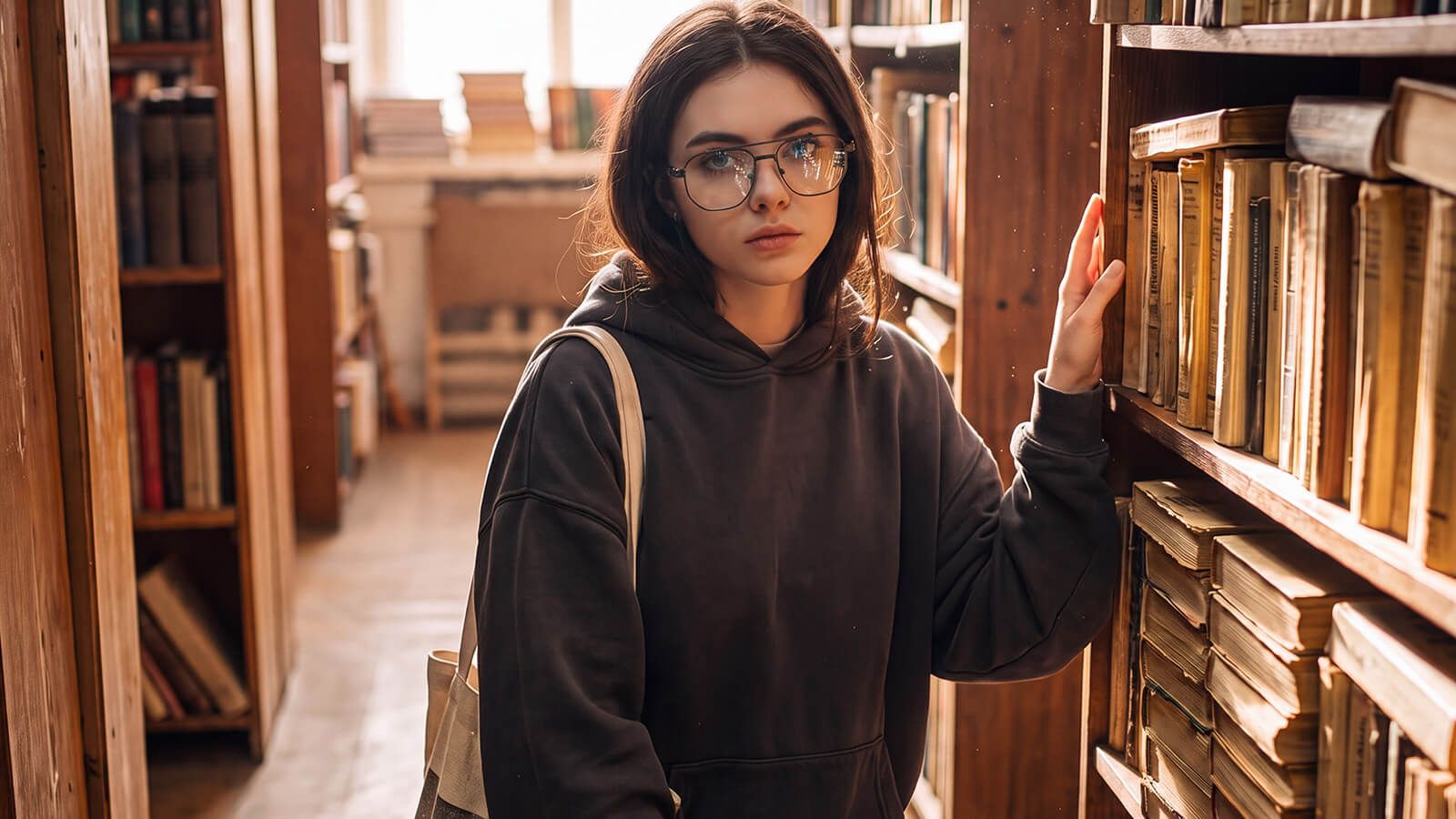 silent library reading day with light weight slim silver metal glasses