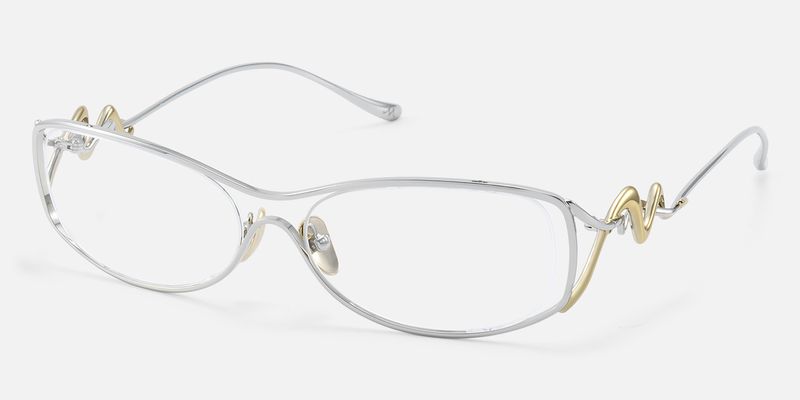 Okinawa - Silver Metal Double Wave Temple Glasses | Vooglam