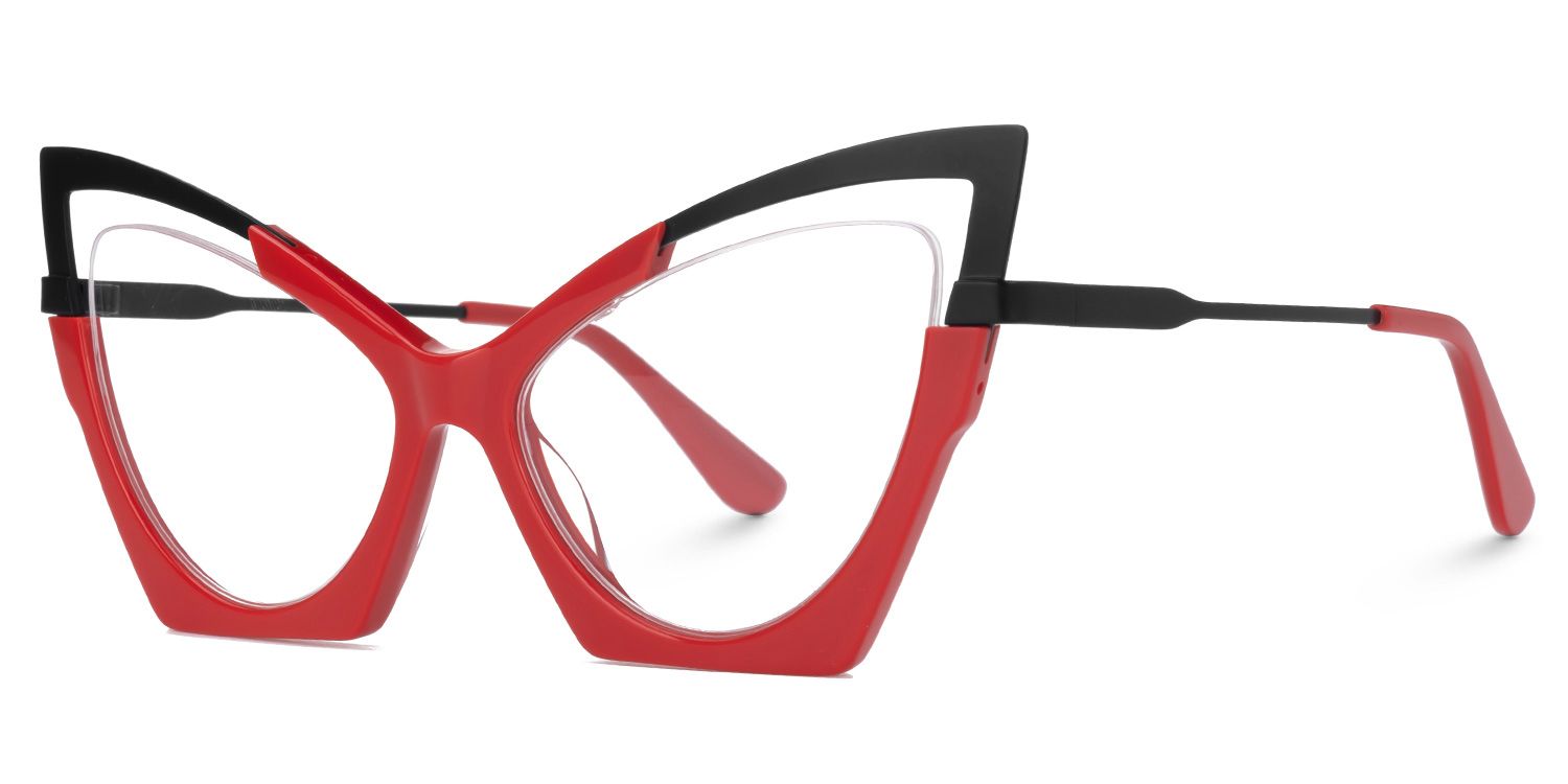 Emiko - Cat Eye Black/Red Eyeglasses | Vooglam Front View