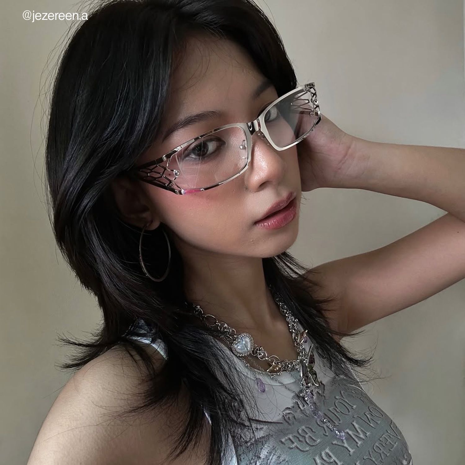 Real-world look of "Rainey - Rectangle Silver Eyeglasses" 2