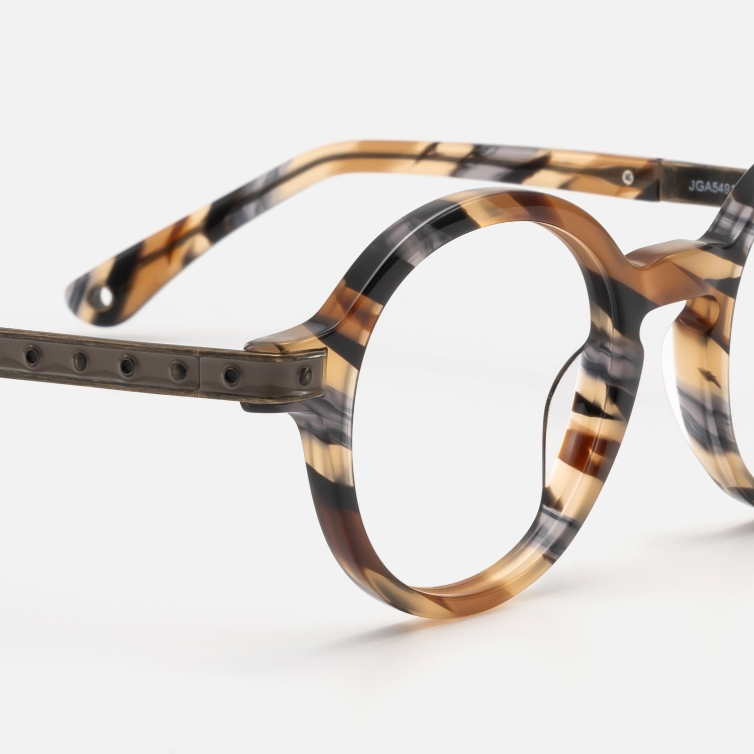 Lennon - Dark Brass Khaki Marbled Round Frames | Vooglam Design Details