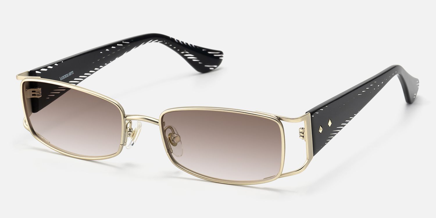 Wren - Gradient Lens Rectangle Gold Sunglasses | Vooglam Front View