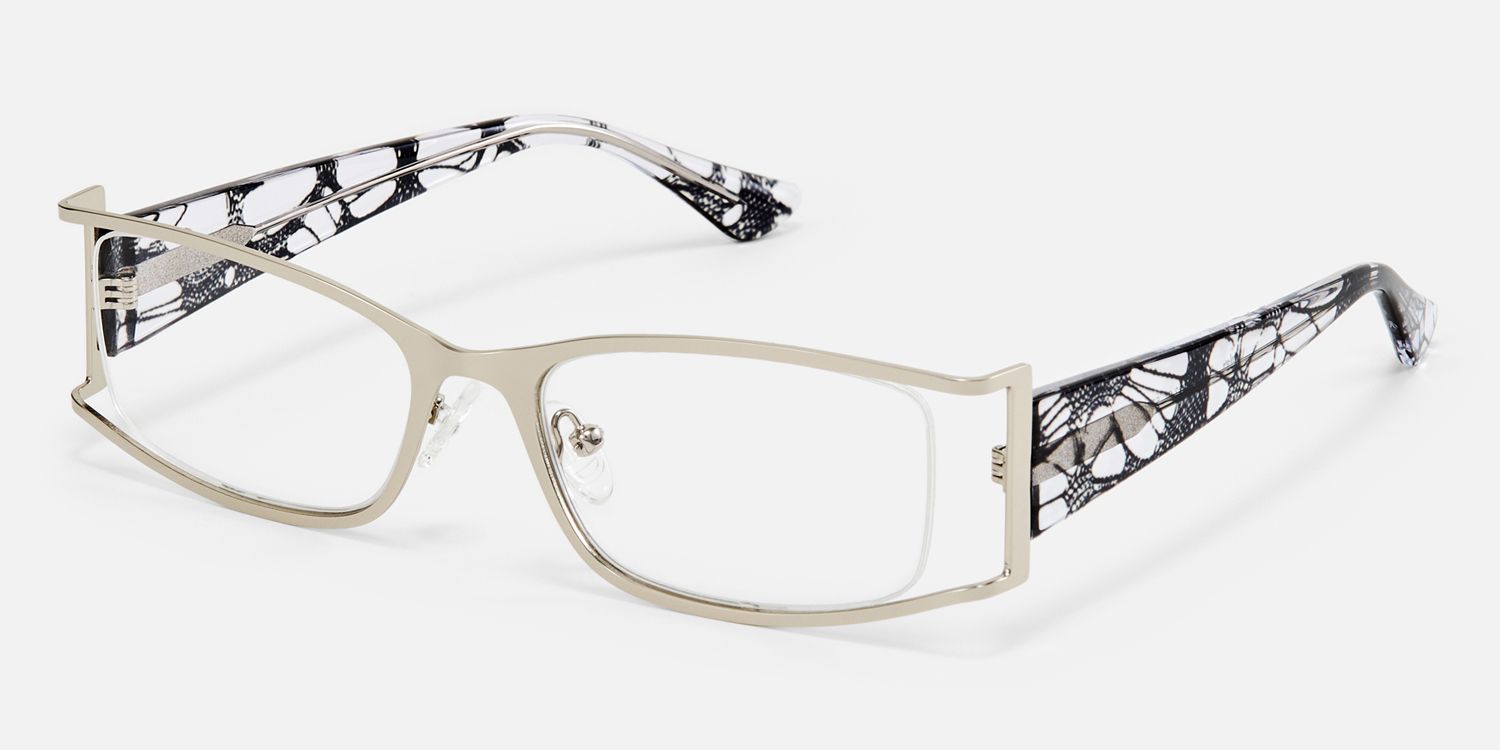 Elle - Rectangle Silver Eyeglasses | Vooglam Front View