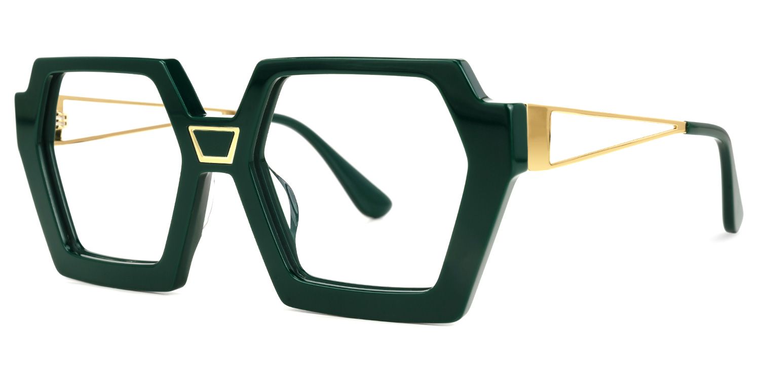 Eachna - Geometric Green Eyeglasses | Vooglam Front View
