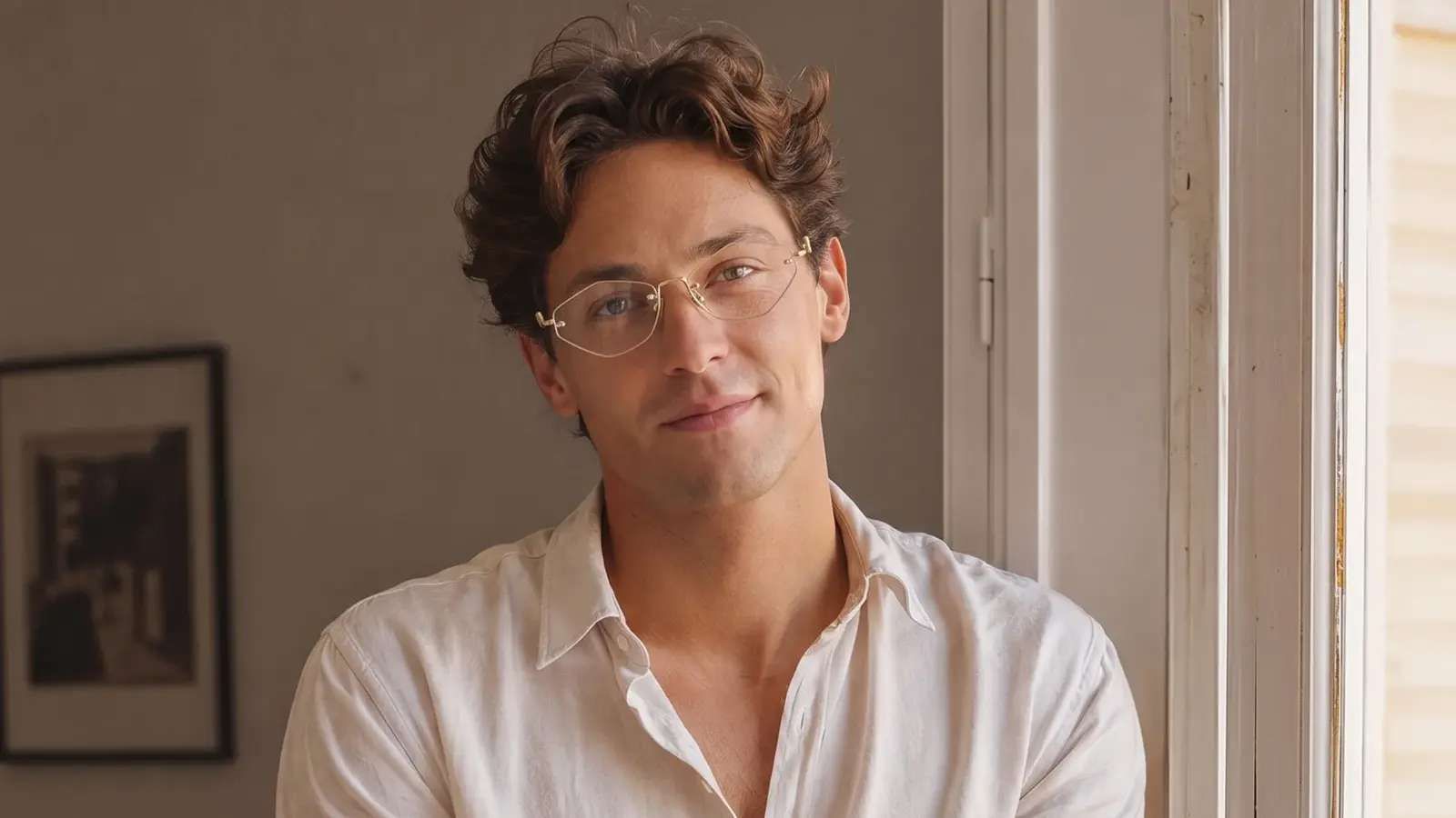 Niseko glasses: bottom rimmed hexagon glasses with matte gold frames and super light weight