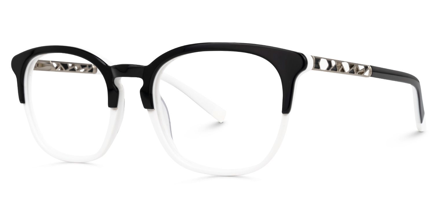 Elaina - Square Black/White Eyeglasses | Vooglam Front View
