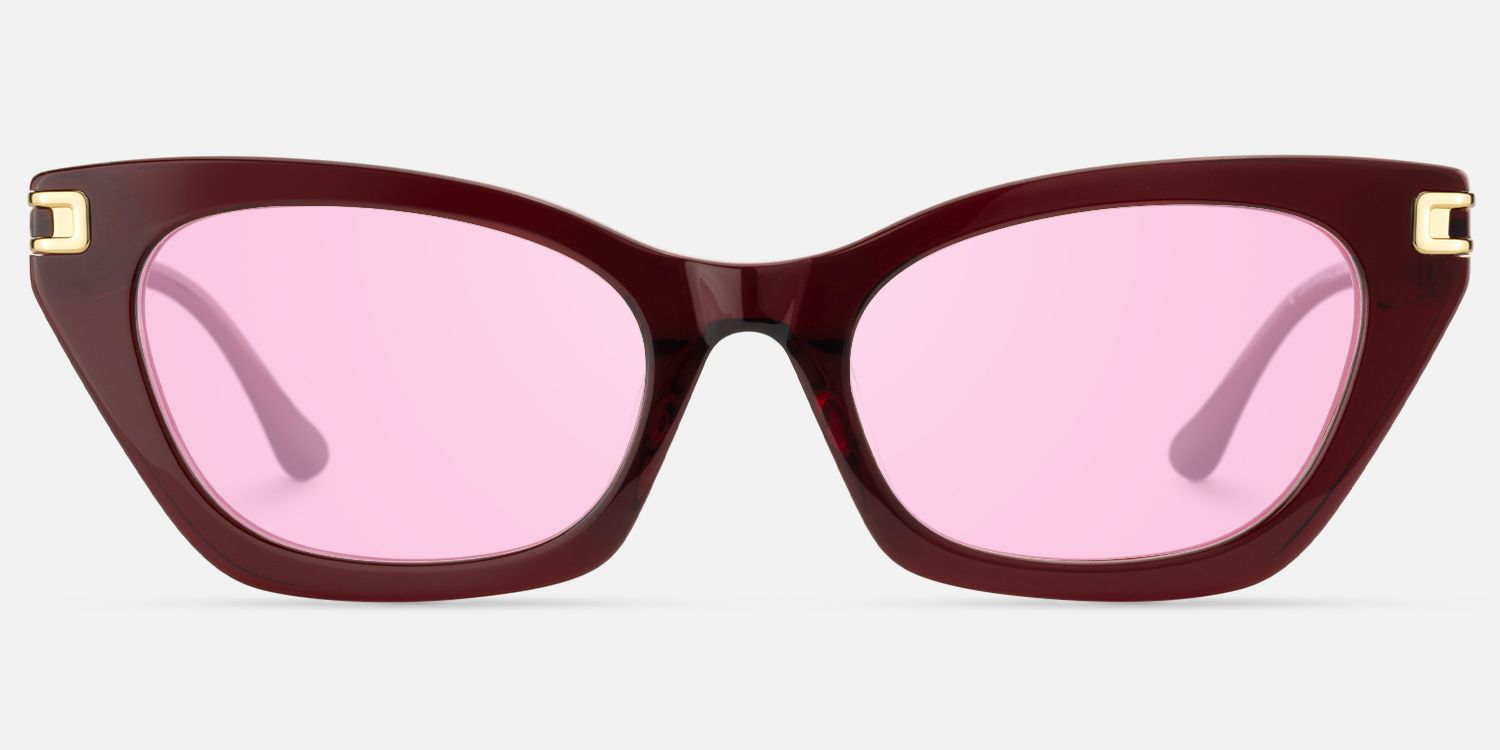 Siren-Red Cat Eye Pink Tinted Acetate Sunglasses | Vooglam Angle View
