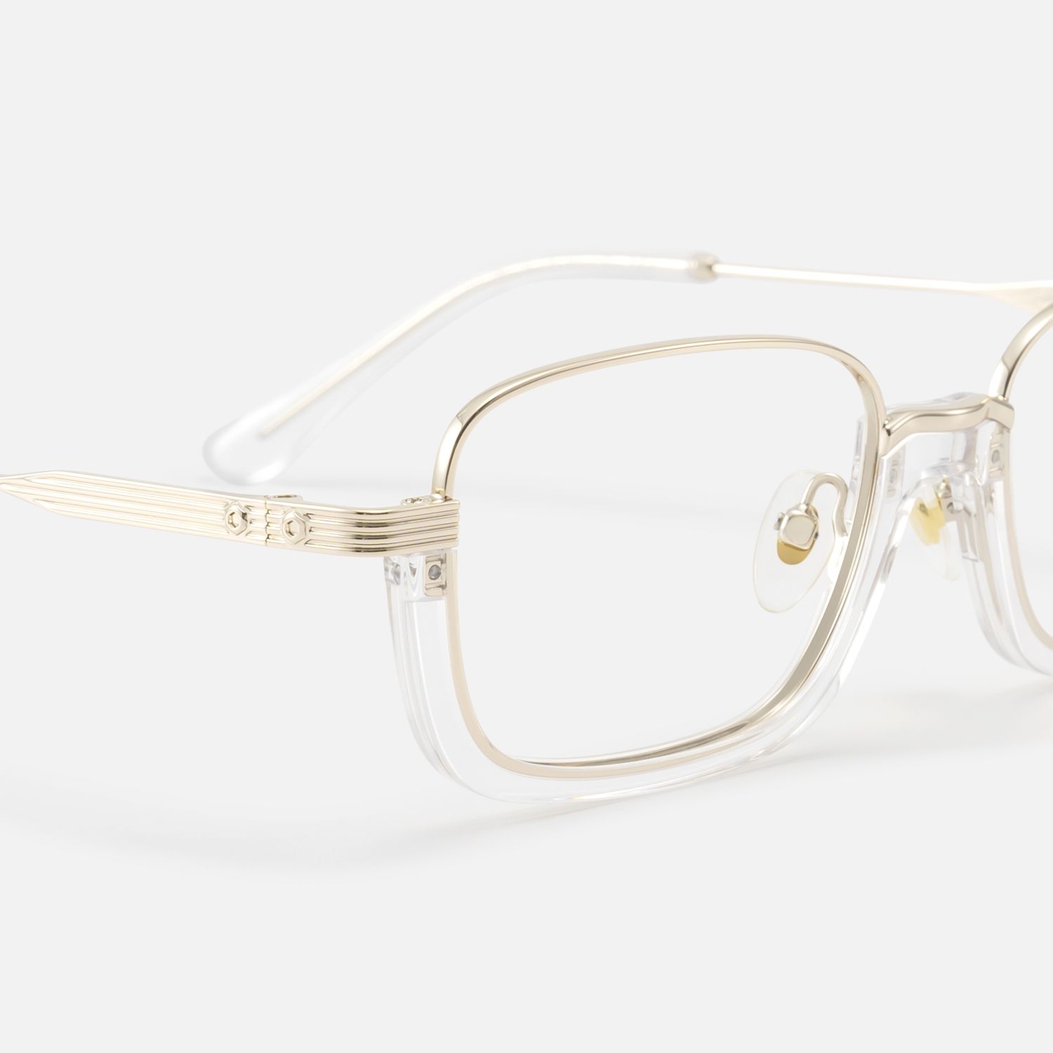 Basel - Clear Gold Half Rim Structural Frames | Vooglam Design Details