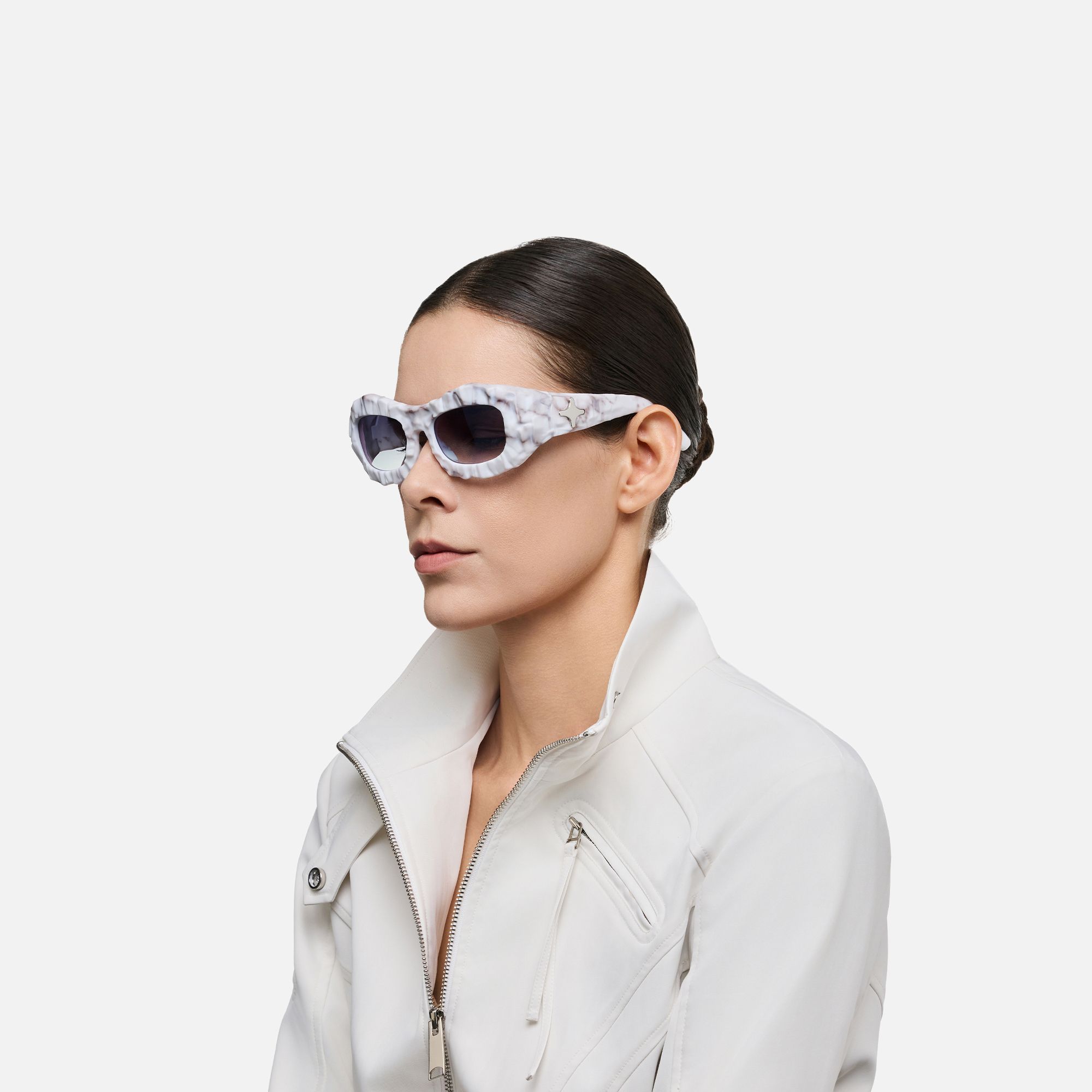 The Geologist - Marbled Gradient Gray Sunglasses | Vooglam On Model 3