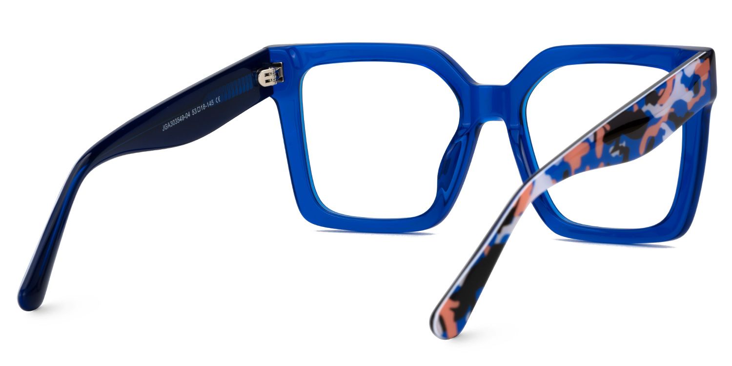 Fathia - Square Blue Eyeglasses | Vooglam Side View