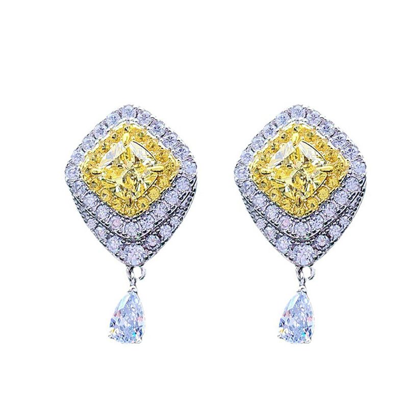 Trendy Fancy Yellow Rhombus Pierced Earrings | Vooglam Front View
