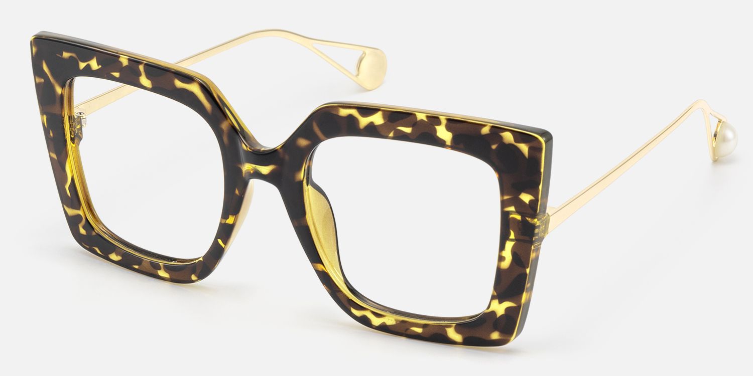 Adrienne - Square Tortoise/Gold Eyeglasses | Vooglam Front View