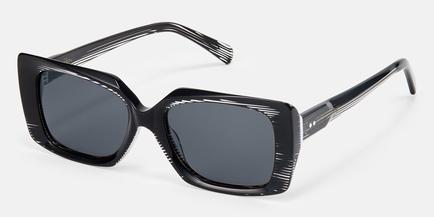 Stratus - Rectangle Black Sunglasses | Vooglam Front View