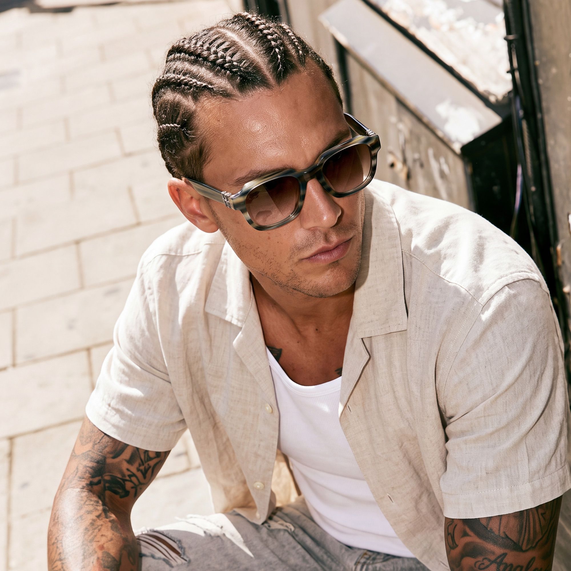 Vooglam Street Style in Real Life: Vernon - Olive Green Striped Gradient Sunglasses by Vooglam