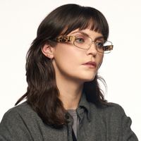 Alexandra - Rectangle Gold Eyeglasses | Vooglam On Model 2