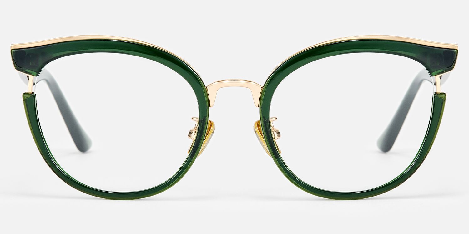Retro - Round Green Glasses with Gold Accents | Vooglam