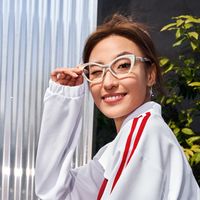 Naira - Cat Eye White Eyeglasses | Vooglam On Model 1