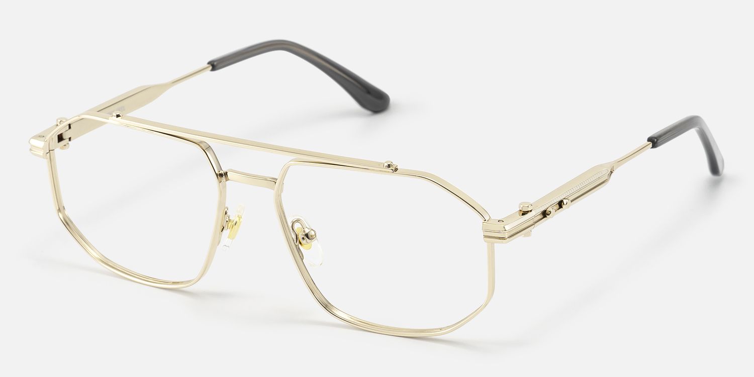 Ando - Gold Geometric Aviator Scale Glasses | Vooglam Front View
