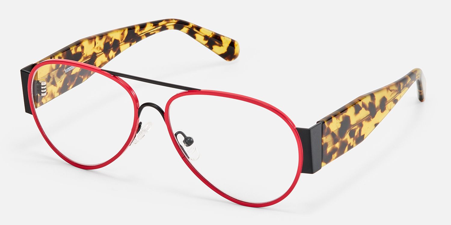 Novoa - Red Aviator Glasses with Tortoiseshell Temples | Vooglam Front View