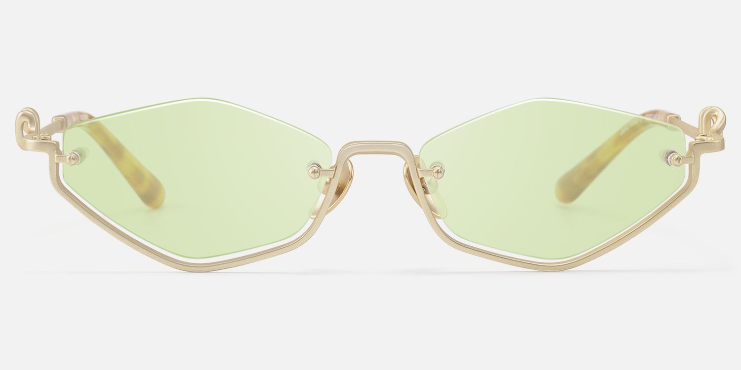 Niseko - Brushed Gold Green Tinted Half Rim Shades | Vooglam Angle View