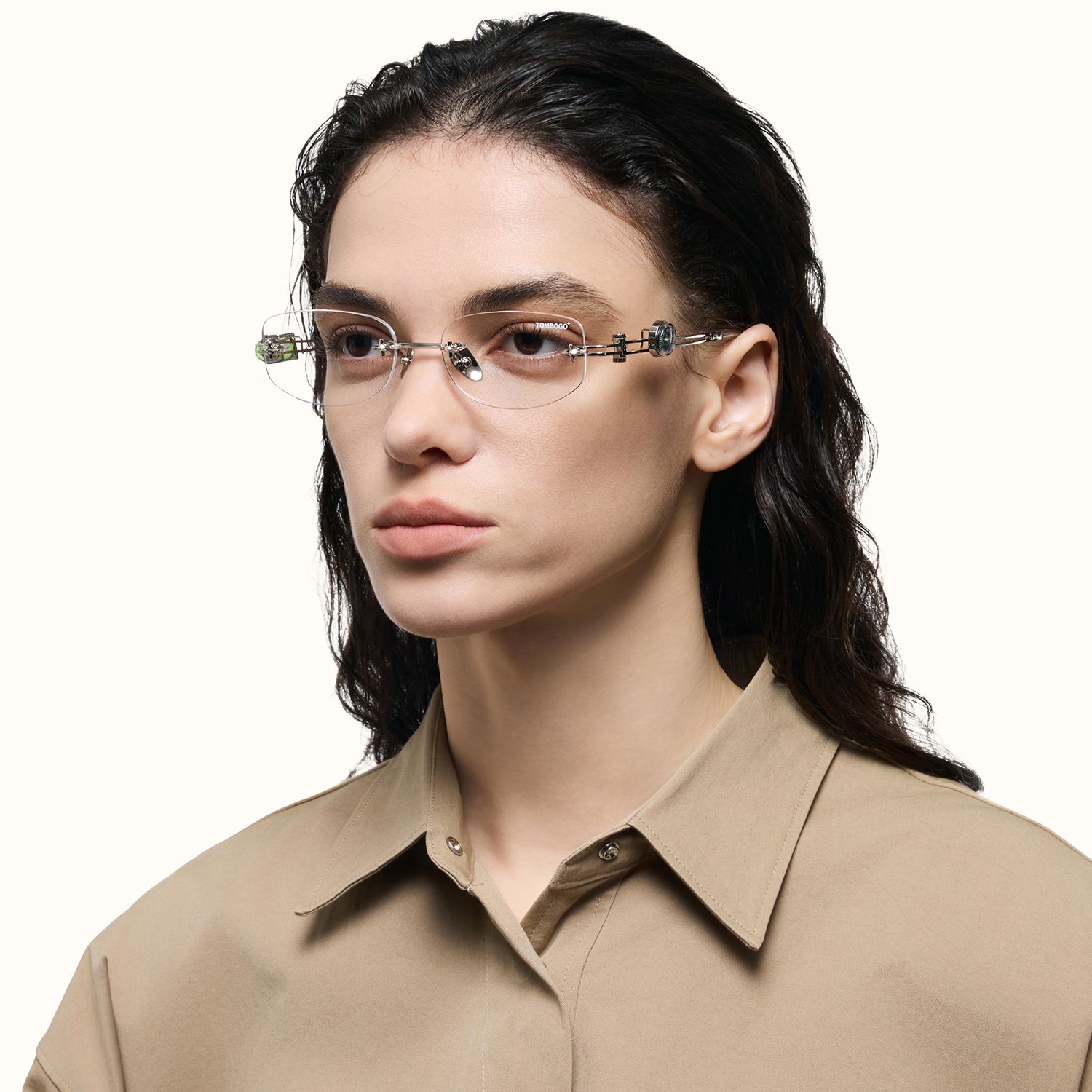The Utilitarian - Silver Level Compass Glasses | Vooglam On Model 5