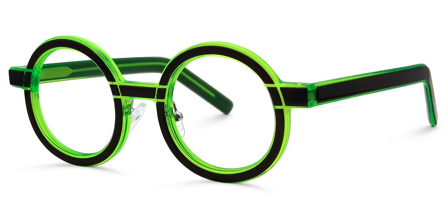 Rooney - Round Black/Green Eyeglasses | Vooglam Front View
