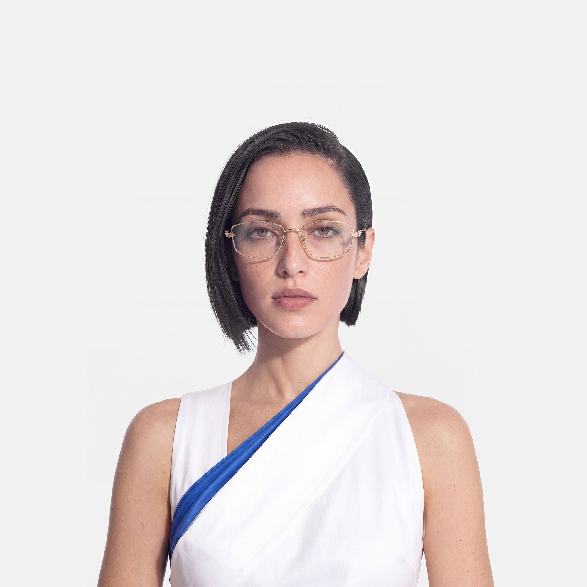 Bladework - Narrow Metal Gold Safety Pin Glasses | Vooglam On Model 1