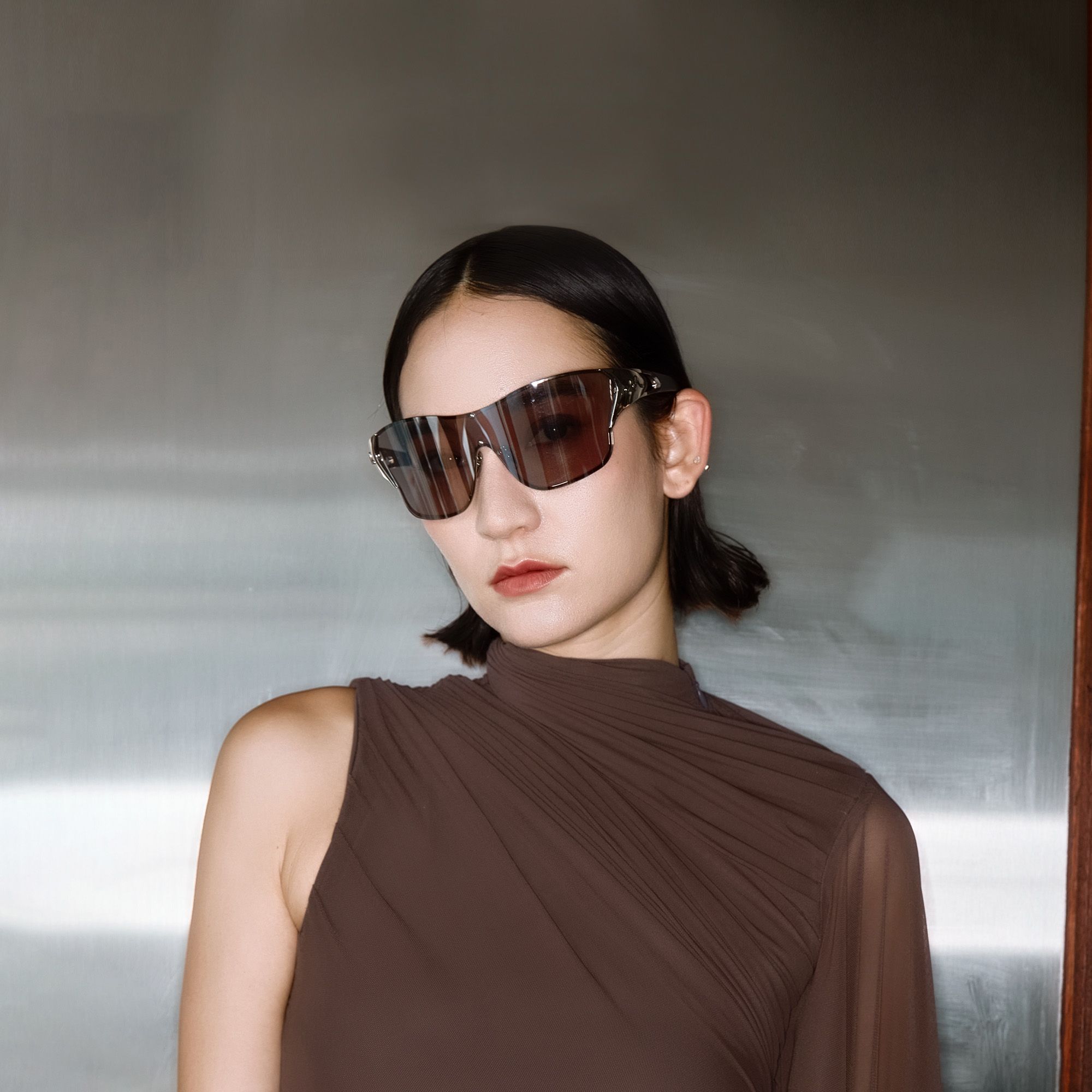 Suzuka - Black Shield Shades with Graident Tint | Vooglam On Model 2