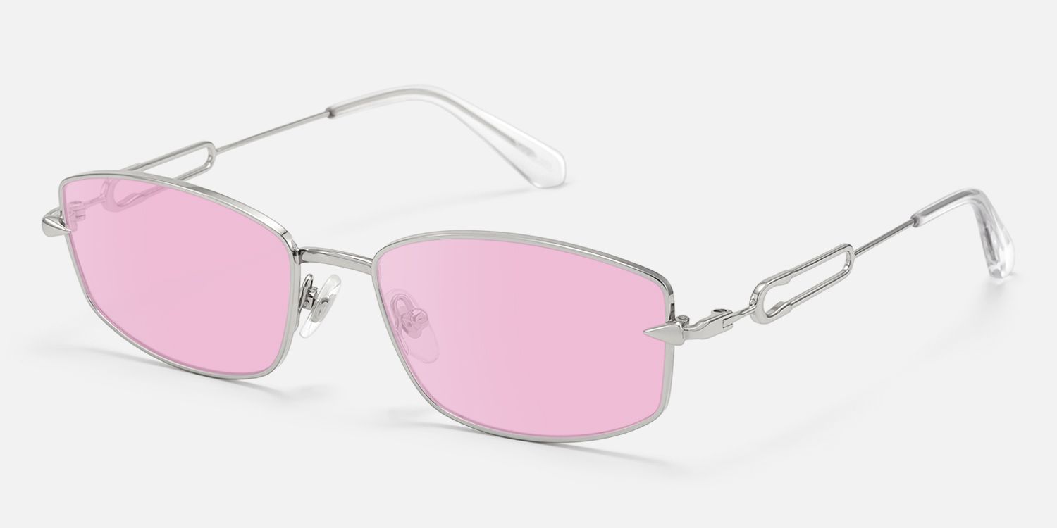 Bladework - Silver Narrow Pink Tint Sunglasses | Vooglam Front View