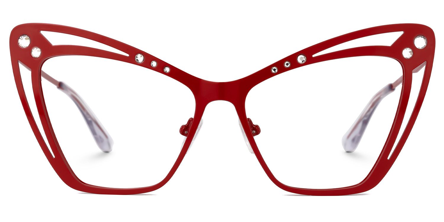 Jeanna - Cat Eye Red Eyeglasses by Vooglam - Angle View